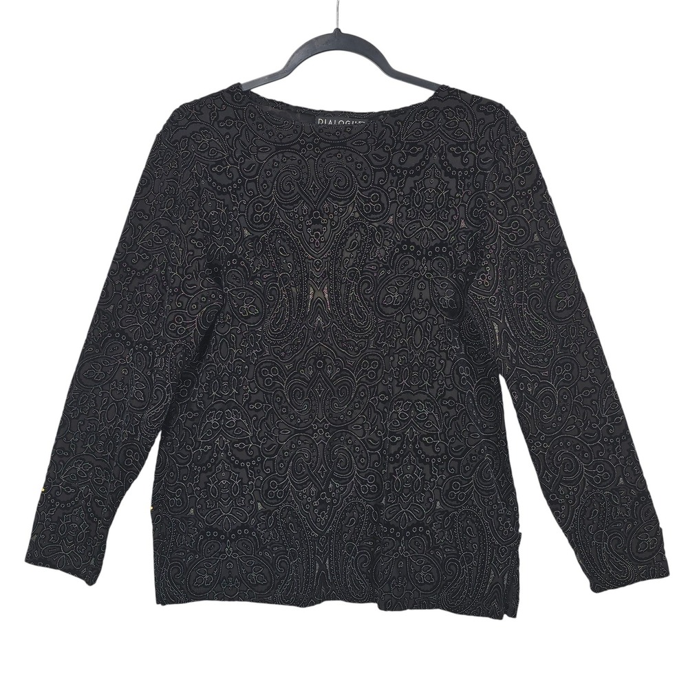 Dialogue Womens Black Paisley Burnout Velvet Long Sleeve Top Blouse Size SML USA